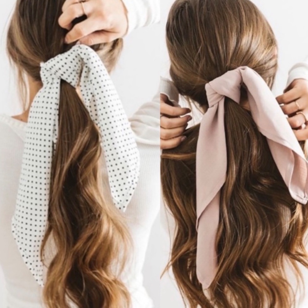 Solid Pink & White w/Black Polka Dot Hair Scarves by KristinMade